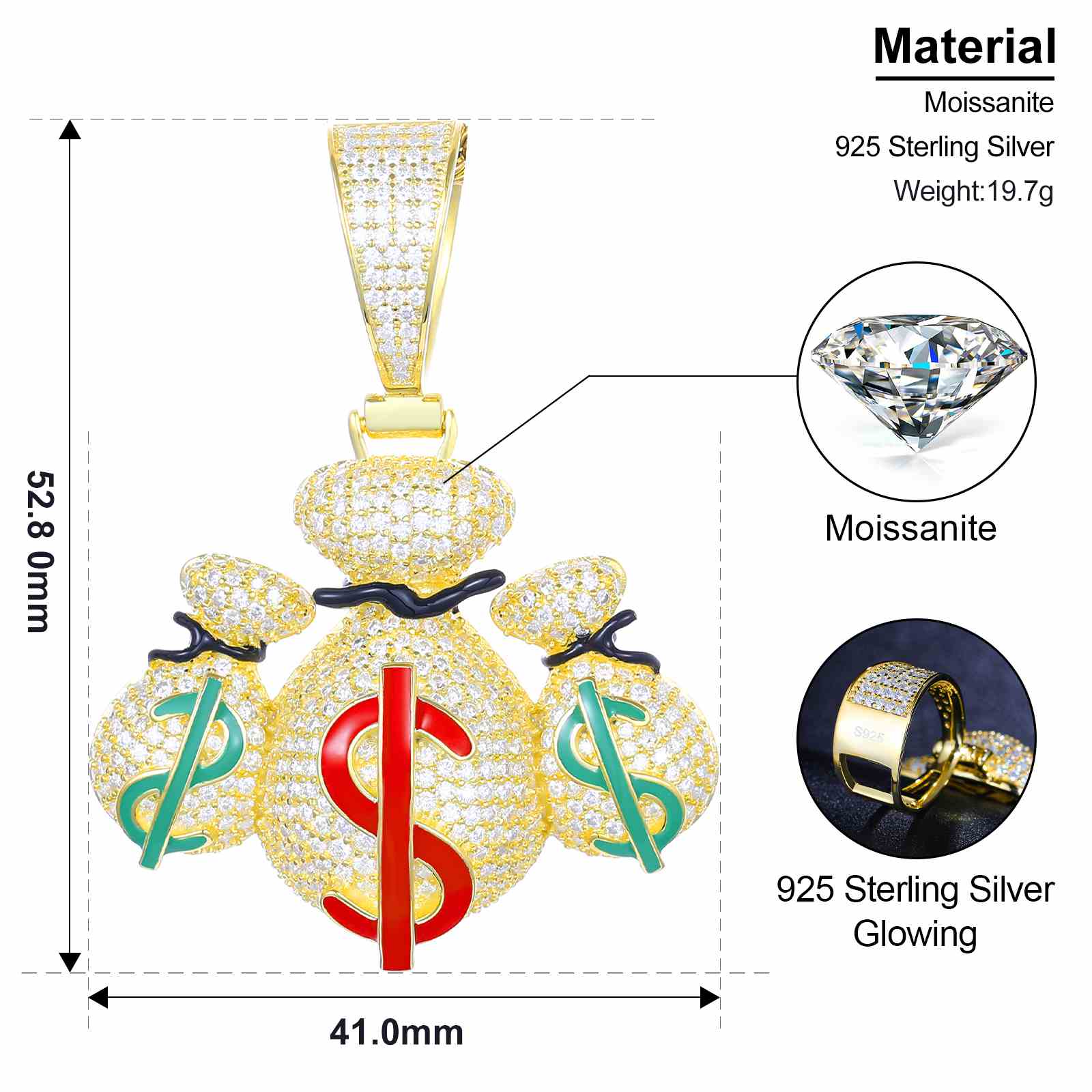 Three USD Dollar Money Bag Pendant