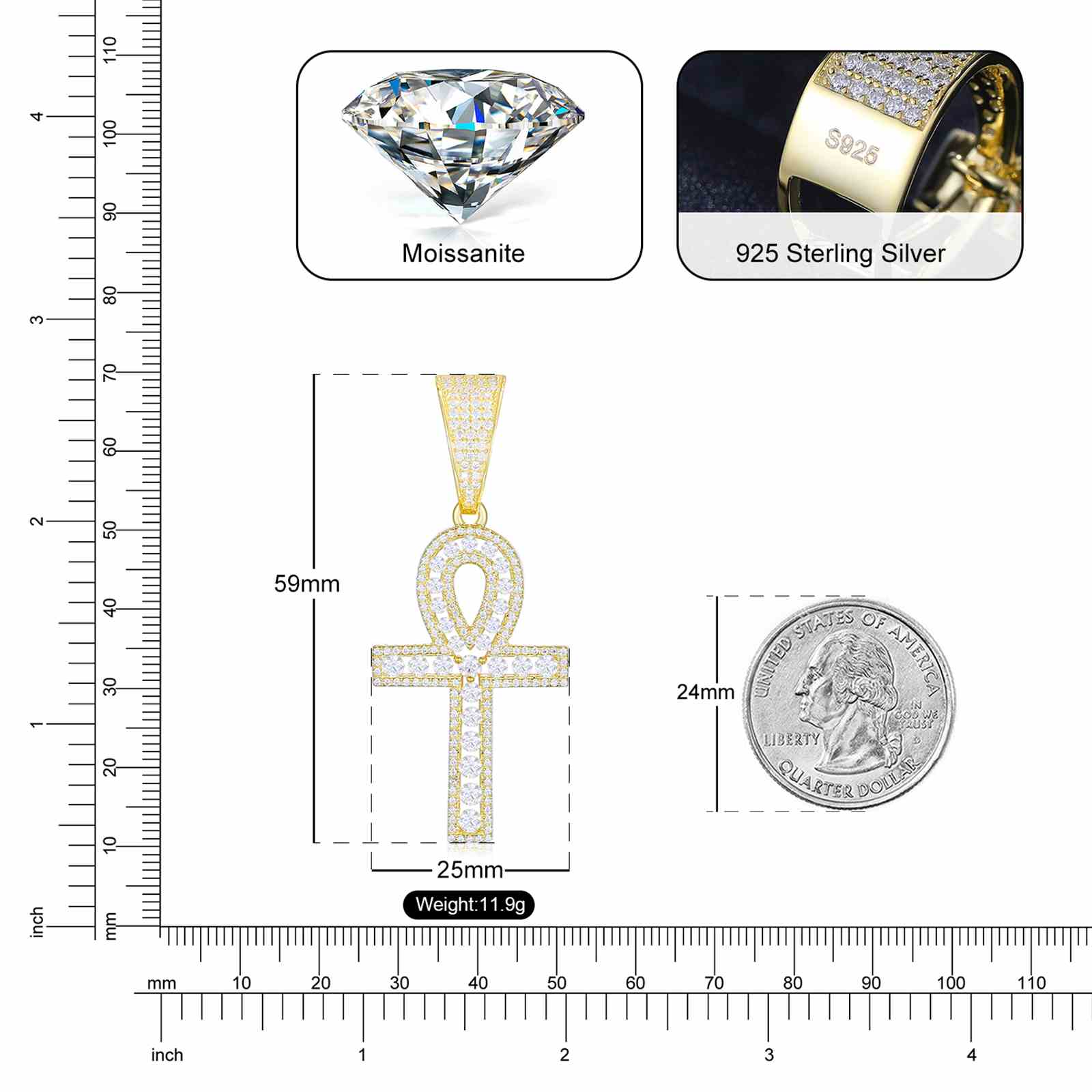 Iced Out Halo Ankh Cross Pendant