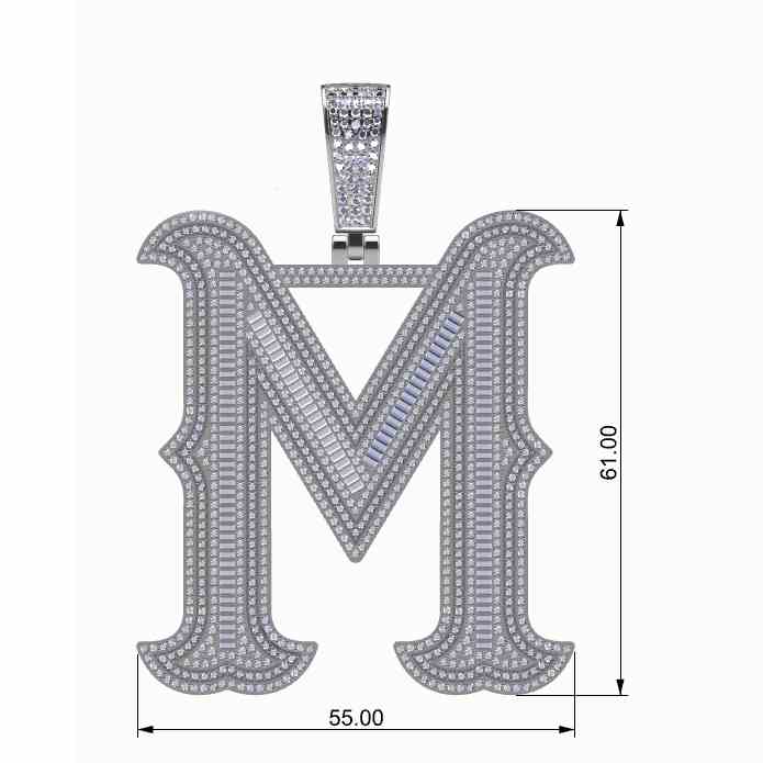 Big Size Baguette Diamond 26 Letters Pendant