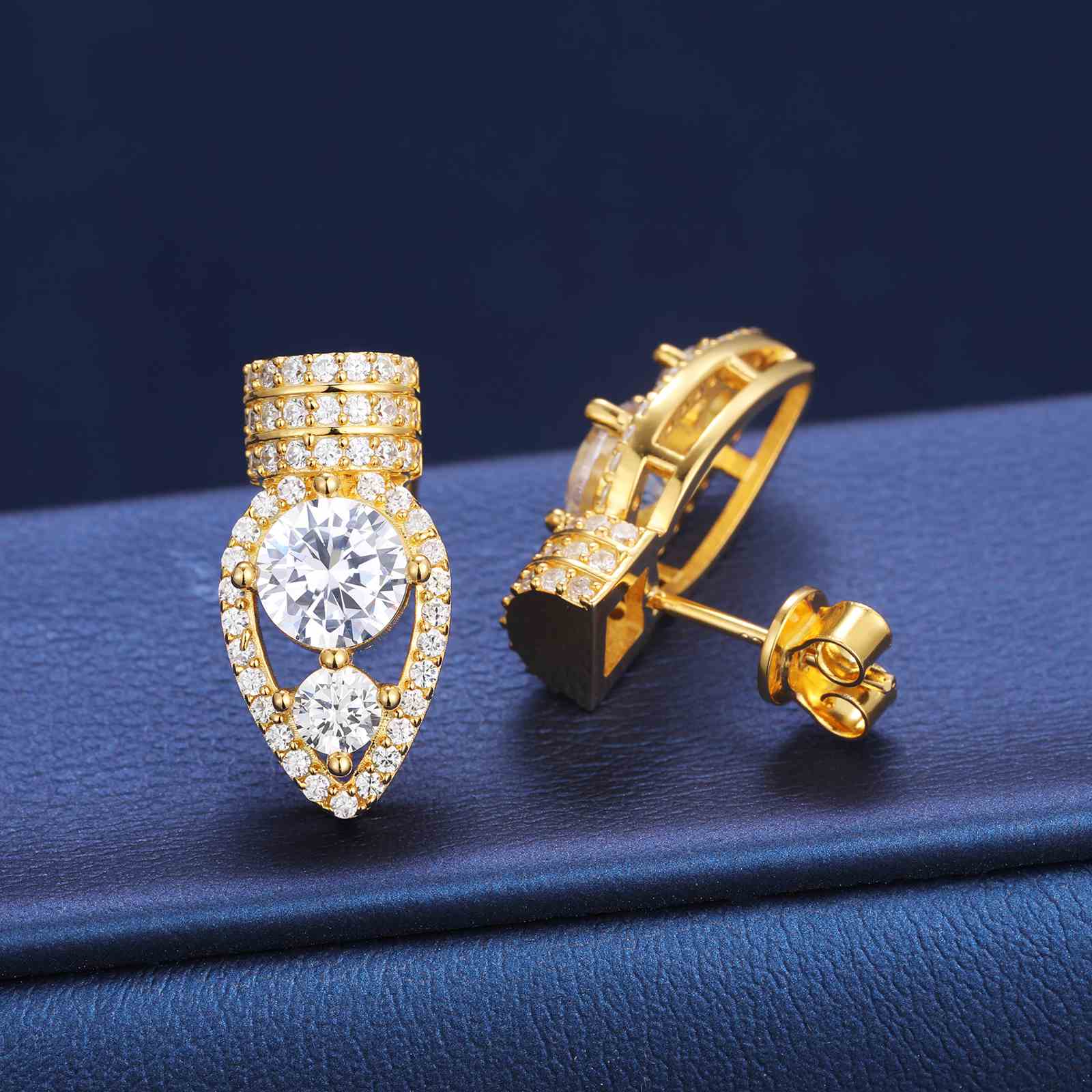 moissanite stud earrings in 14k white gold