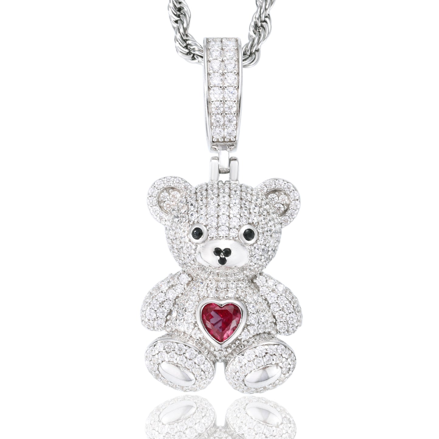 925 Silver Moissanite Heart Bear Pendant for Men TQP0696