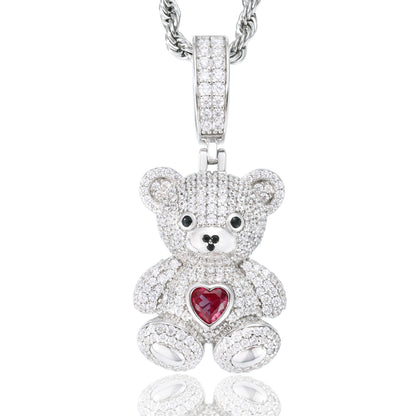 925 Silver Moissanite Heart Bear Pendant for Men TQP0696