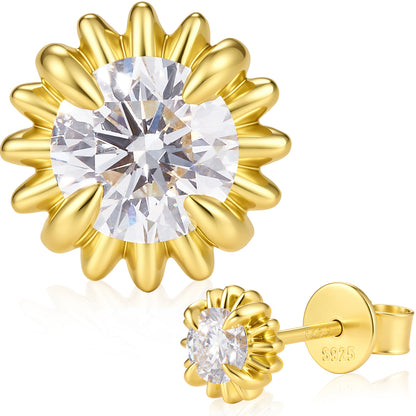 QuenPick Sunflower Lab-Grown Diamond Stud Earrings in 925 Silver