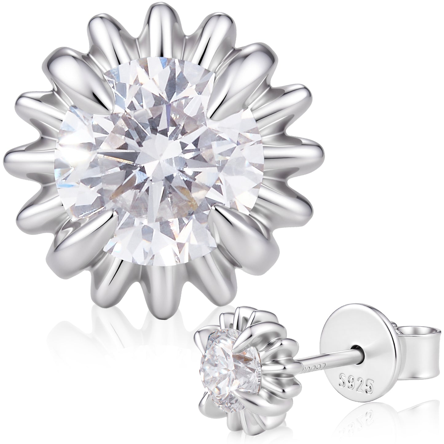 QuenPick Sunflower Lab-Grown Diamond Stud Earrings in 925 Silver