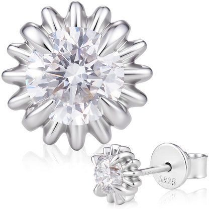 QuenPick Sunflower Lab-Grown Diamond Stud Earrings in 925 Silver
