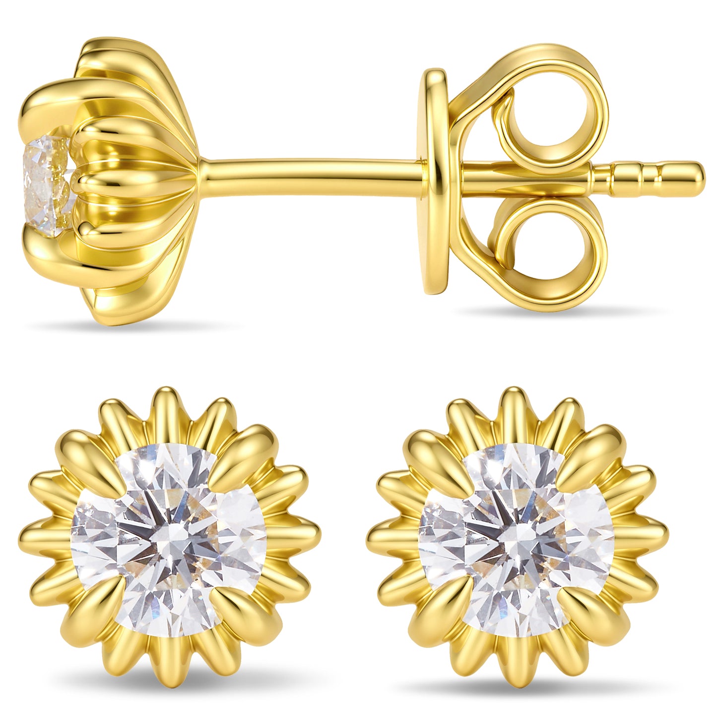 QuenPick Sunflower Lab-Grown Diamond Stud Earrings in 925 Silver