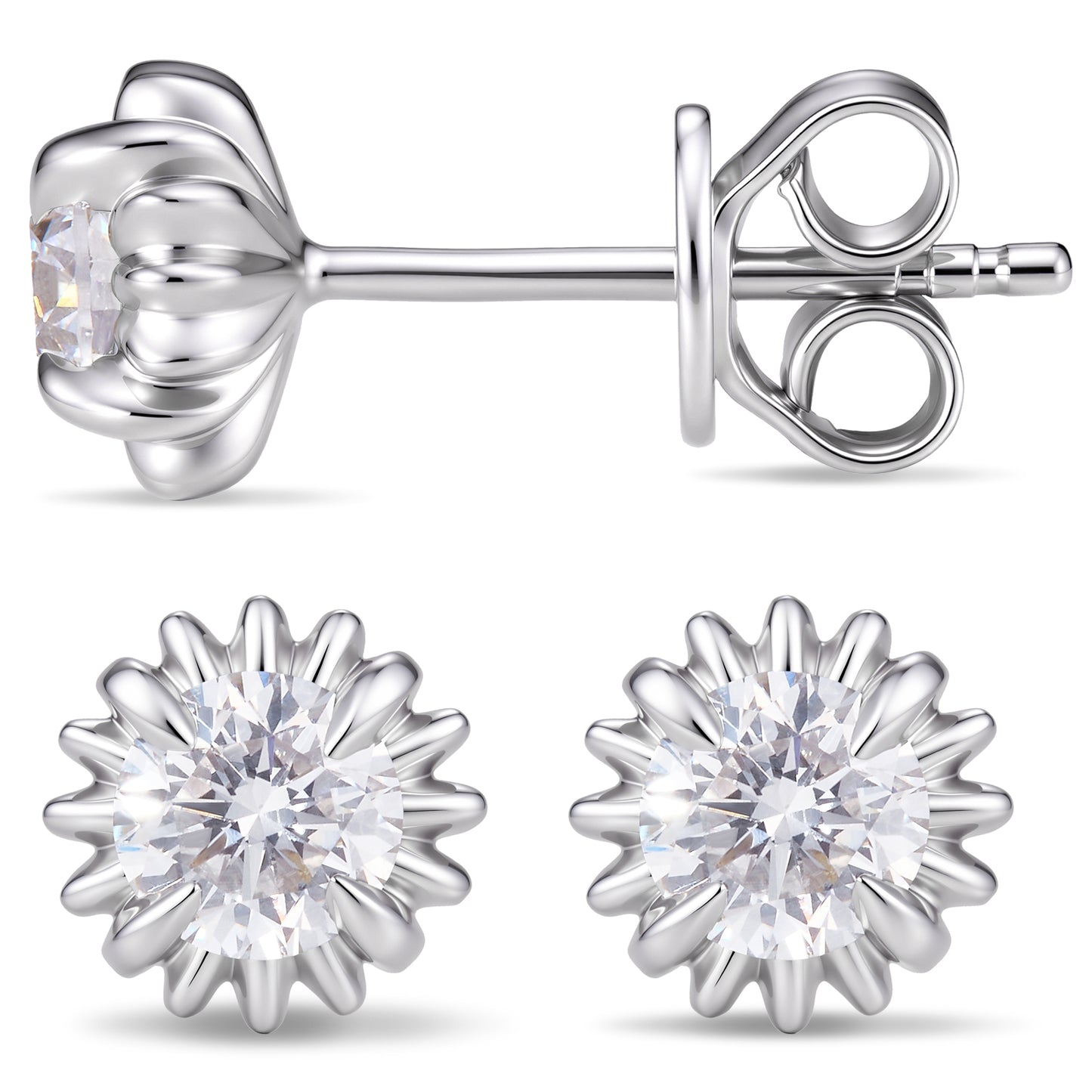 QuenPick Sunflower Lab-Grown Diamond Stud Earrings in 925 Silver