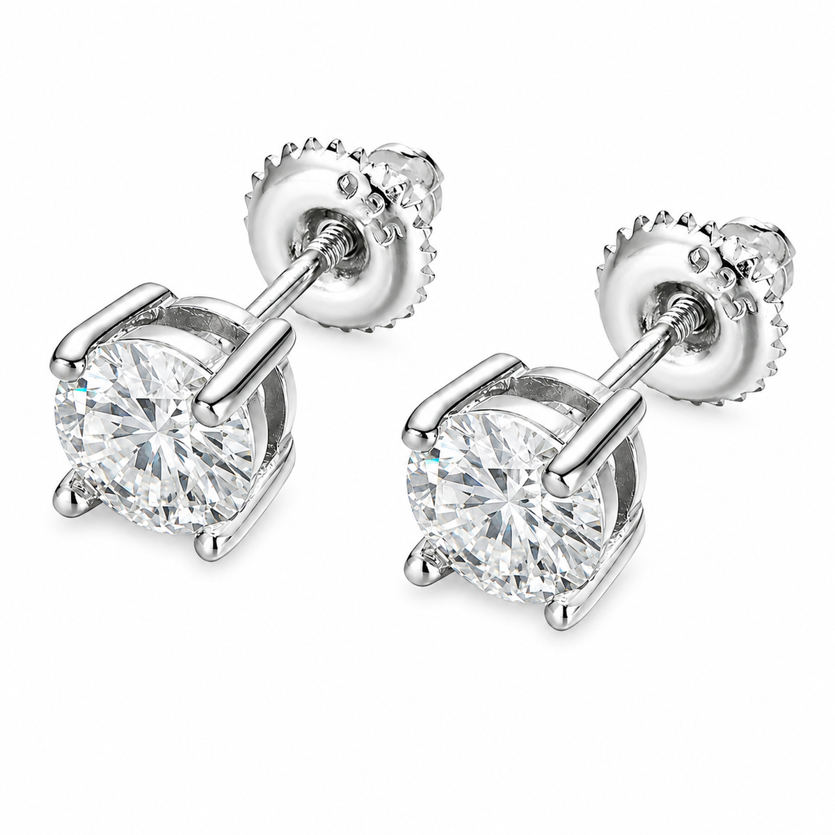 925 Silver Moissanite Round Cut Basket Set Screw Back Stud Earrings TQE0021