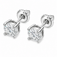 925 Silver Moissanite Round Cut Basket Set Screw Back Stud Earrings TQE0021