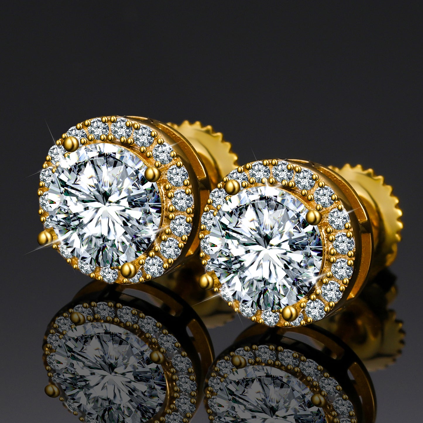 925 Silver Moissanite Milgrain Halo Screw Back Stud Earrings TQE0103