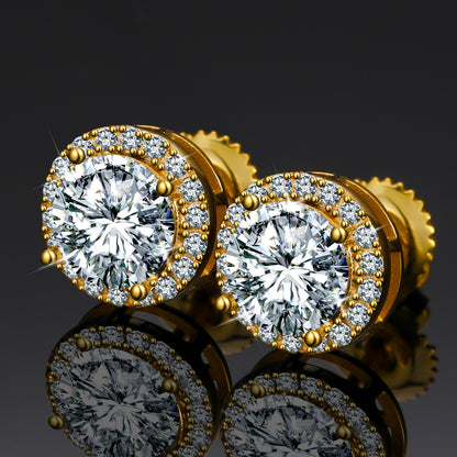 925 Silver Moissanite Milgrain Halo Screw Back Stud Earrings TQE0103