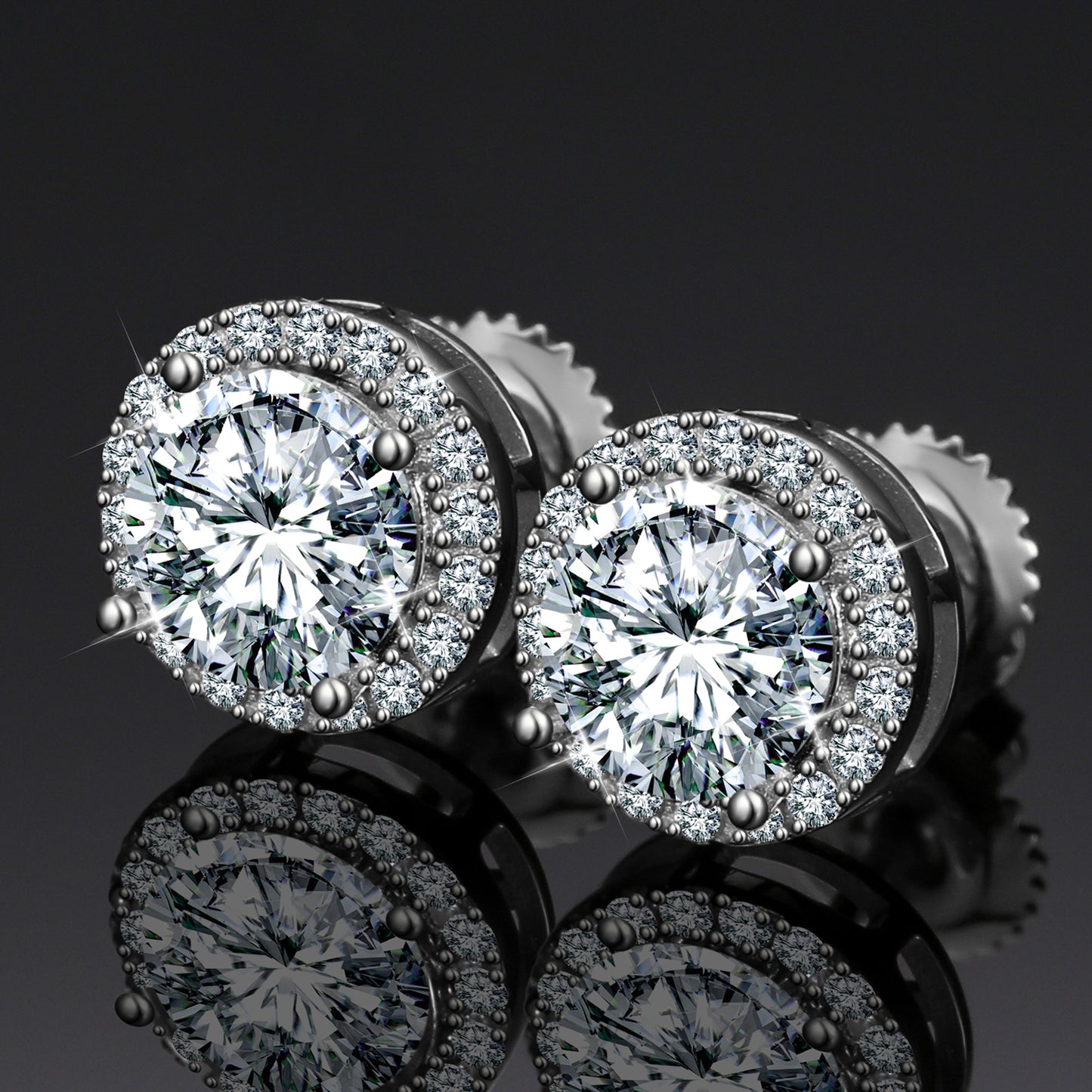 925 Silver Moissanite Milgrain Halo Screw Back Stud Earrings TQE0103