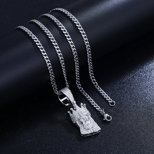 925 Silver Moissanite Iced Out King Mask Pendant TQP0234