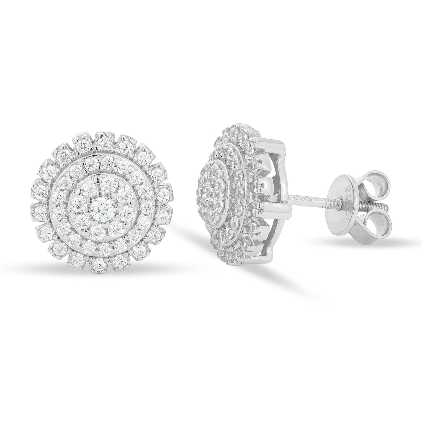 925 Silver Moissanite Triple Halo Round Cluster Stud Earrings TQE0559