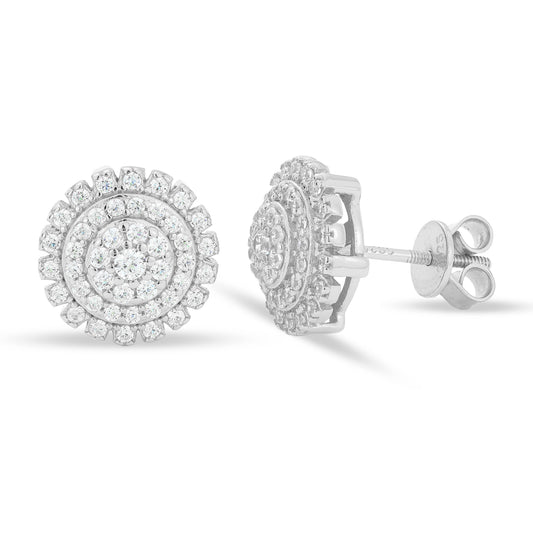 925 Silver Moissanite Triple Halo Round Cluster Stud Earrings TQE0559
