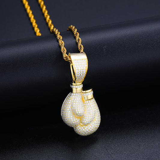 925 Silver Moissanite Iced Out Boxing Gloves Pendant TQP0237