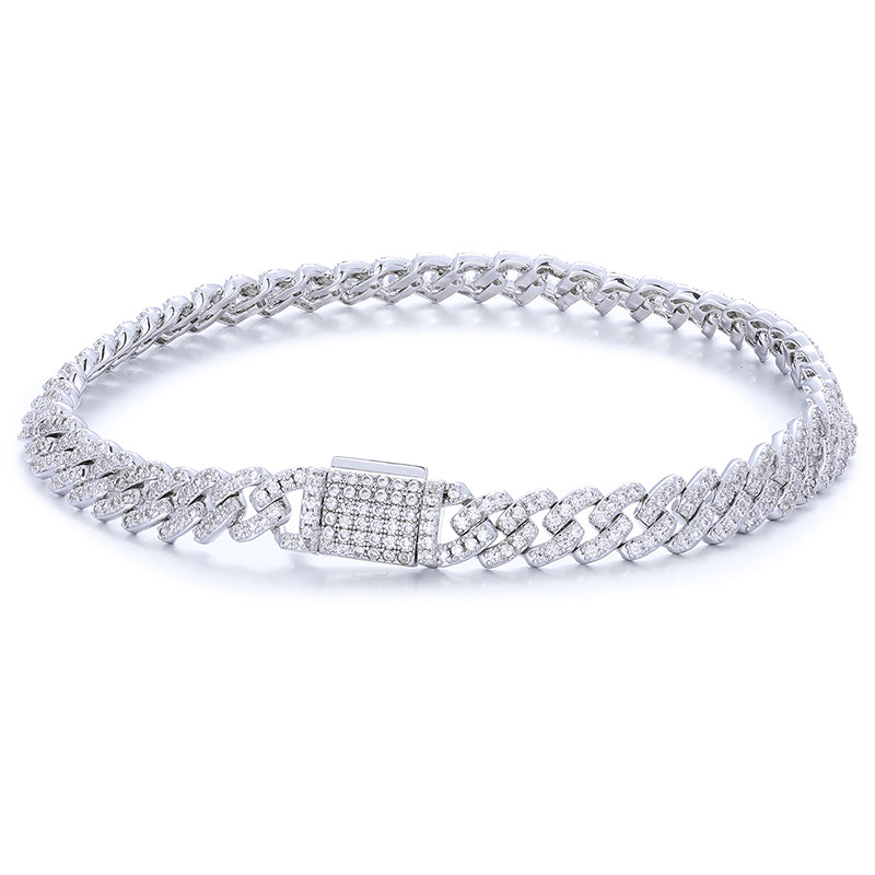 925 Silver Moissanite Iced Out Braided Link Bracelet for Men TQB0062