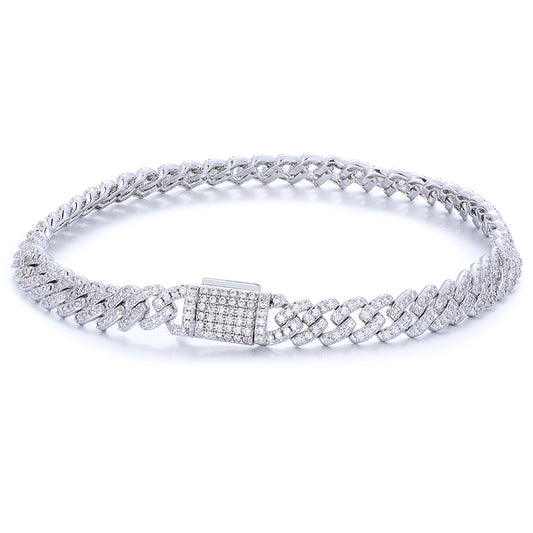 925 Silver Moissanite Iced Out Braided Link Bracelet for Men TQB0062