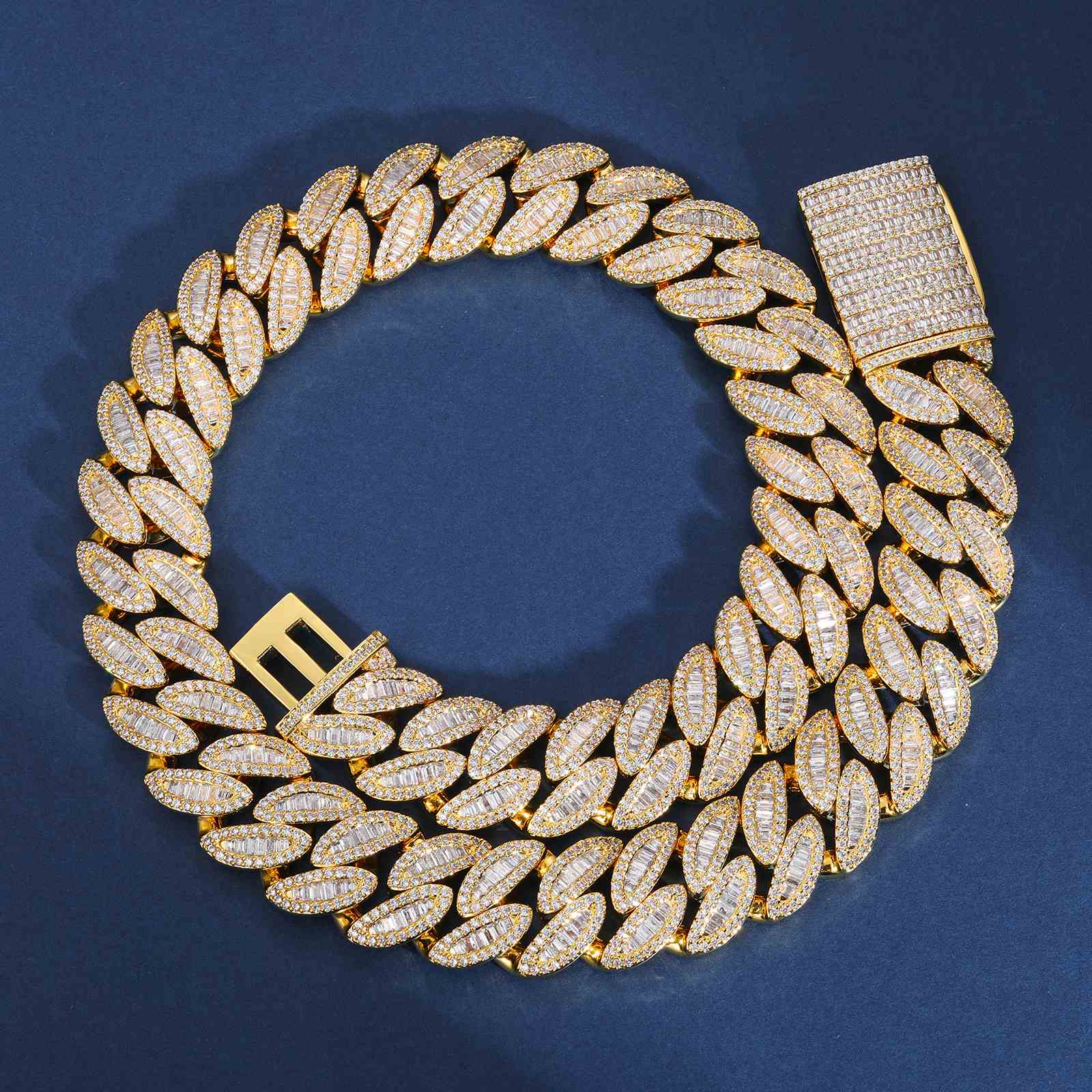 20mm Baguette leaf Cuban Link Chain