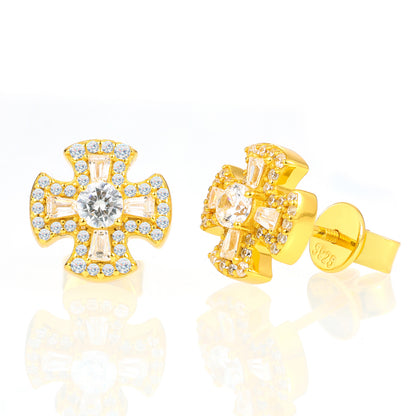 925 Silver Moissanite Maltese Cross Baguette Stud Earrings TQE0567