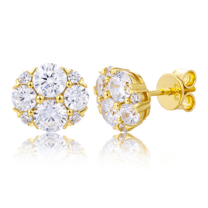 925 Silver Moissanite Round Floral Cluster Stud Earrings TQE0618