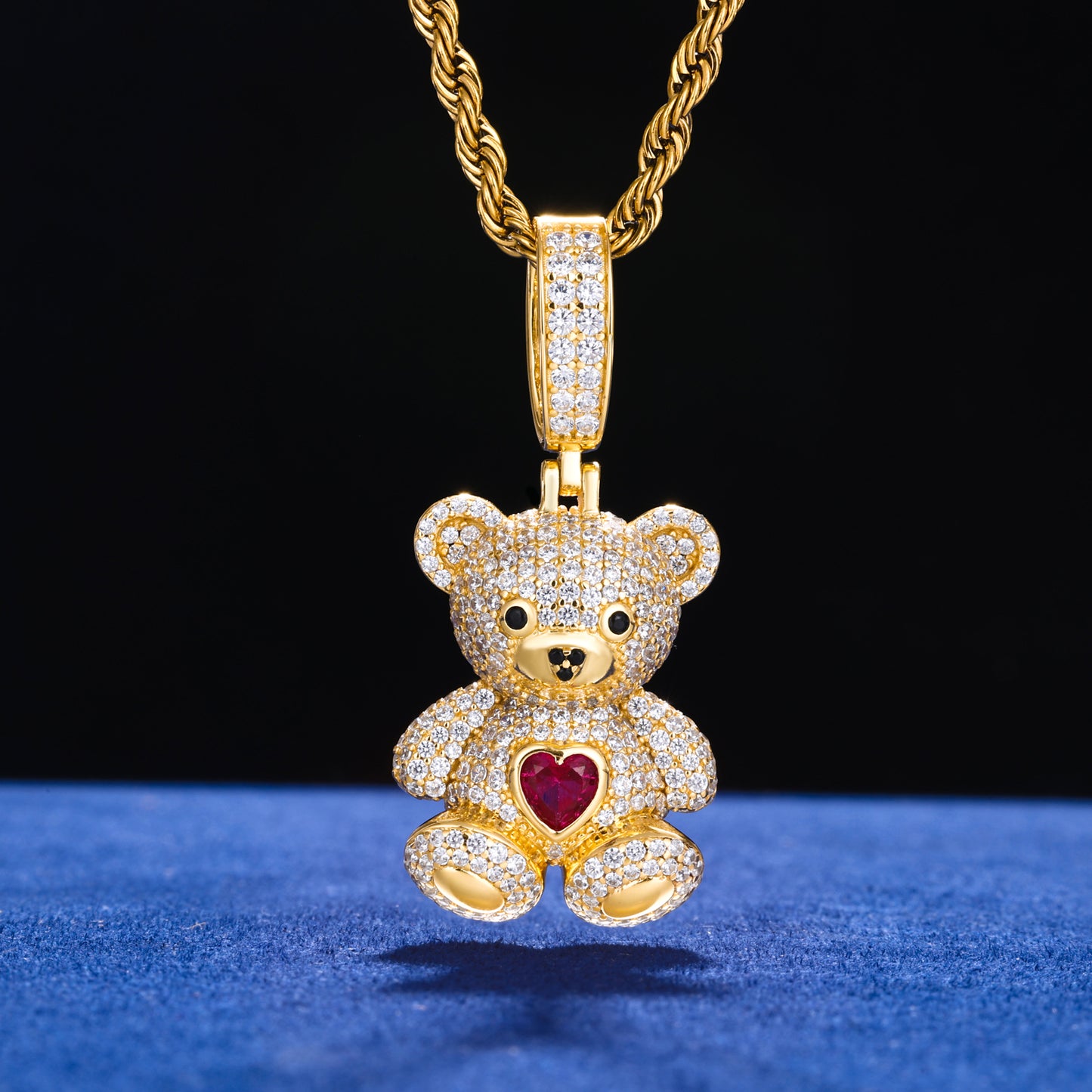 925 Silver Moissanite Heart Bear Pendant for Men TQP0696