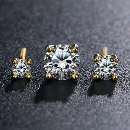 925 Silver Moissanite Round Cut Basket Set Screw Back Stud Earrings TQE0021