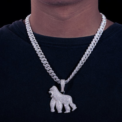 925 Silver Moissanite Iced Out Gorilla Pendant TQP0194