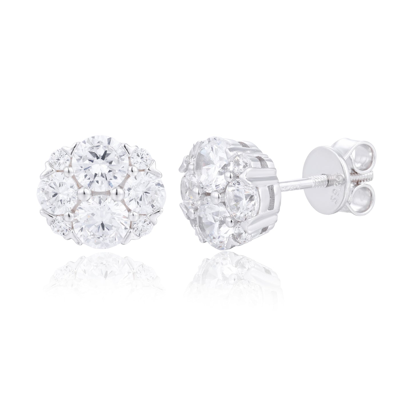 925 Silver Moissanite Round Floral Cluster Stud Earrings TQE0618