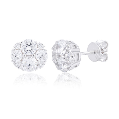 925 Silver Moissanite Round Floral Cluster Stud Earrings TQE0618