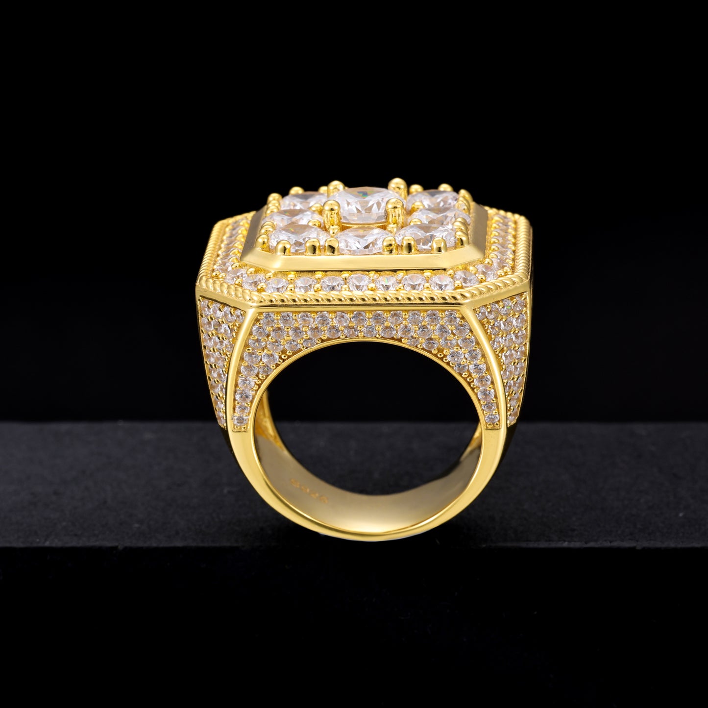 925 Silver Moissanite Square Cluster Signet Ring for Men TQR0357
