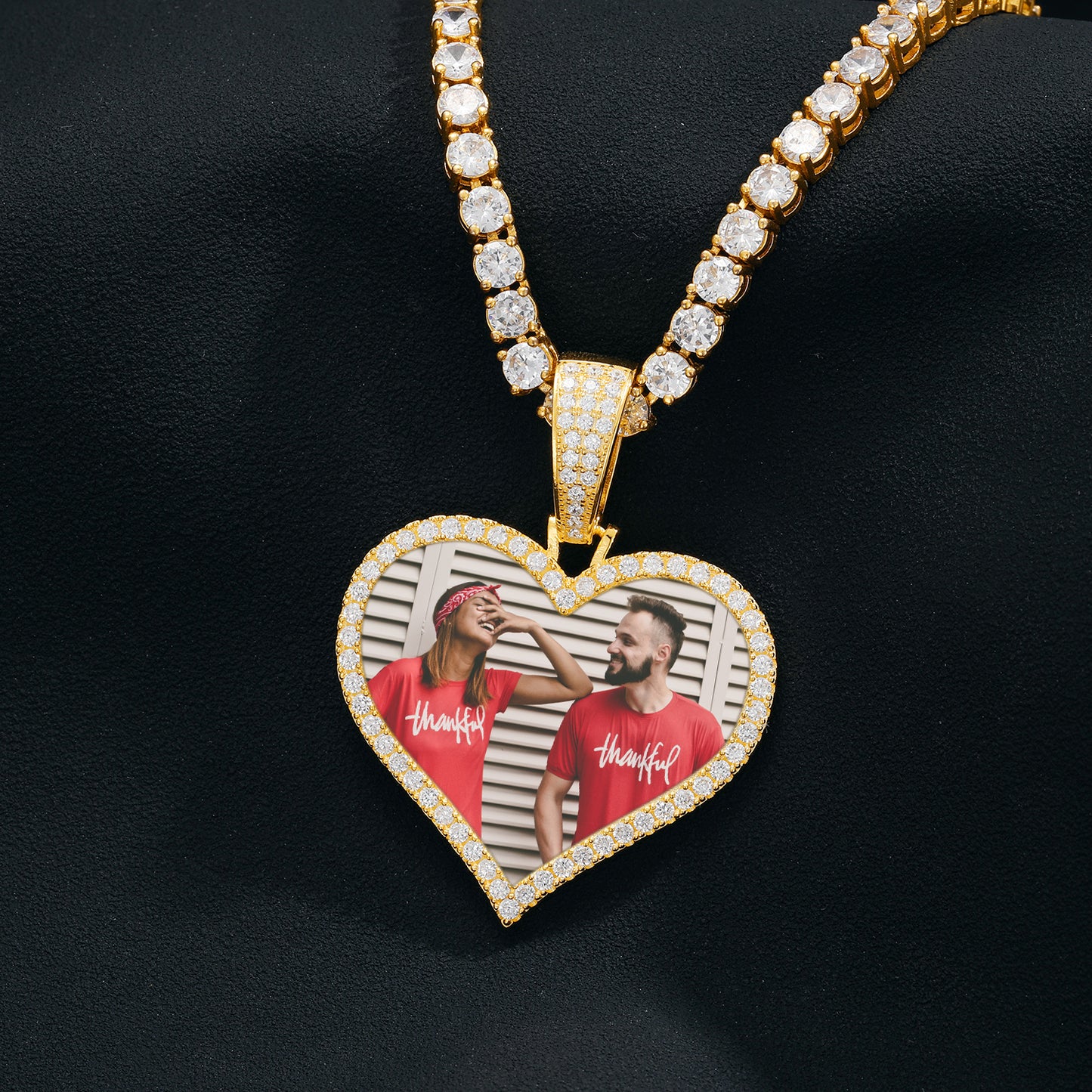 925 Silver Moissanite Heart Custom Photo Pendant TQP0298
