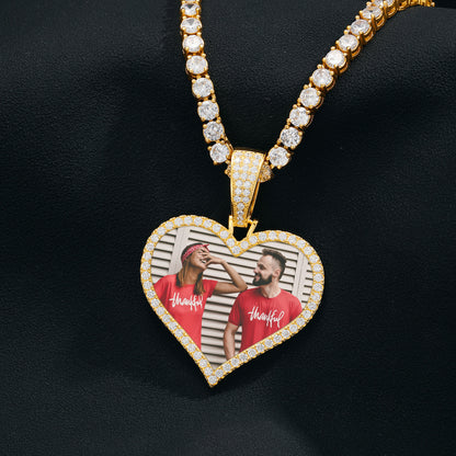 925 Silver Moissanite Heart Custom Photo Pendant TQP0298