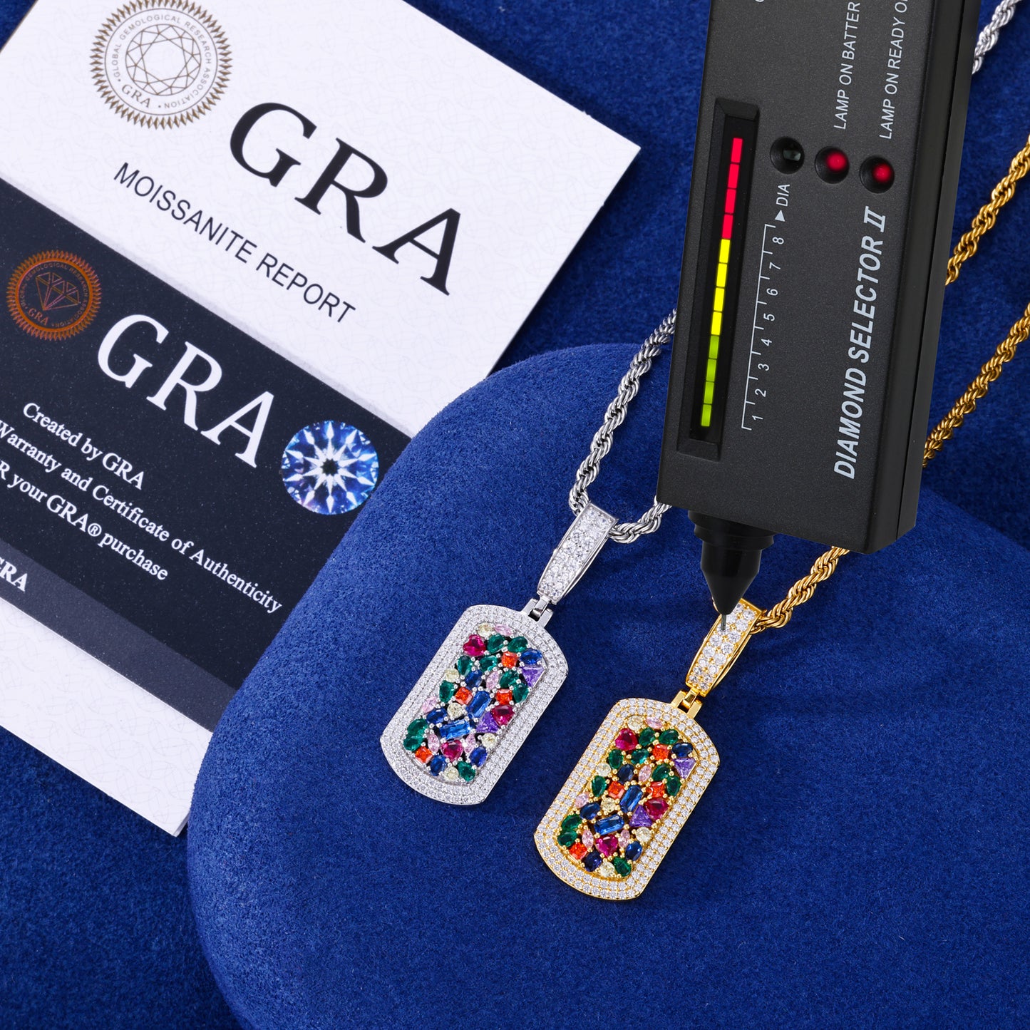 925 Silver Moissanite Multicolor Gem Plaque Pendant TQP0797