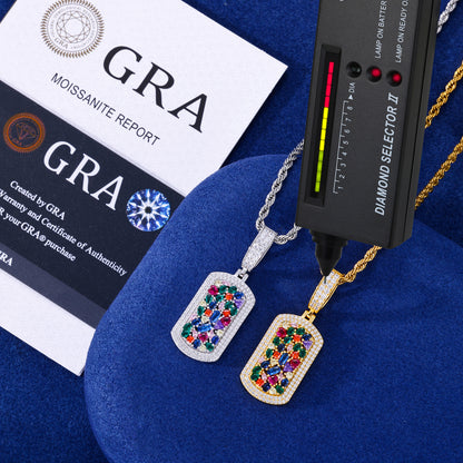 925 Silver Moissanite Multicolor Gem Plaque Pendant TQP0797