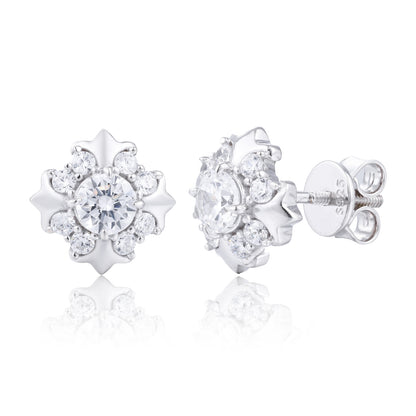 925 Silver Moissanite Starburst Floral Stud Earrings TQE0621