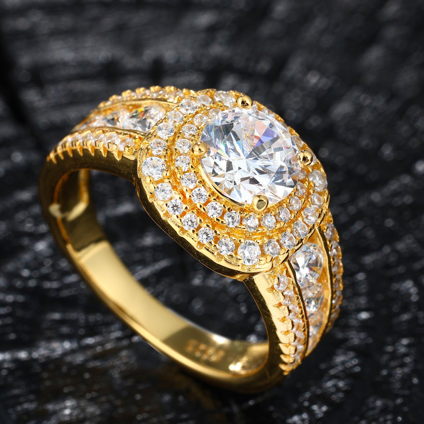 925 Silver Moissanite Round Cluster Halo Ring TQR0488