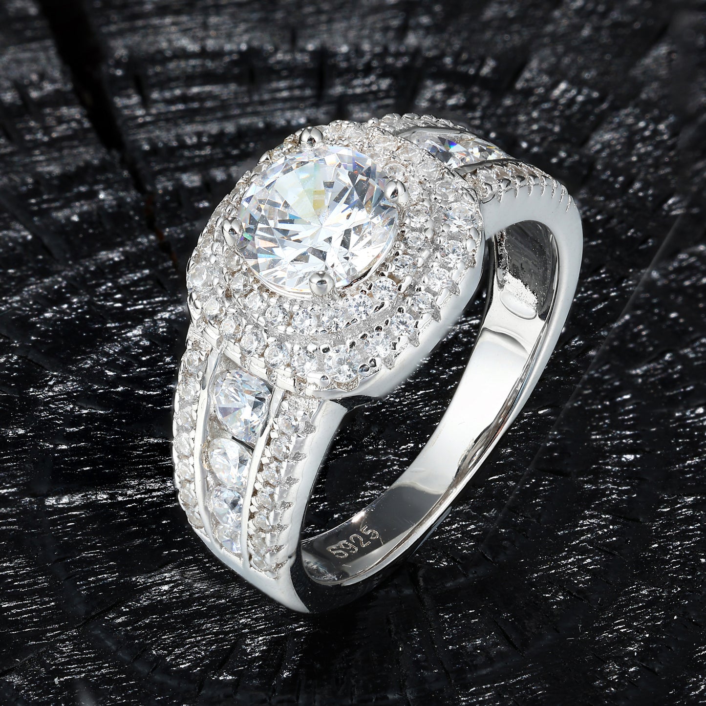 925 Silver Moissanite Round Cluster Halo Ring TQR0488