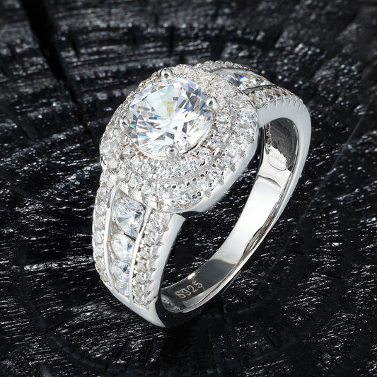 925 Silver Moissanite Round Cluster Halo Ring TQR0488