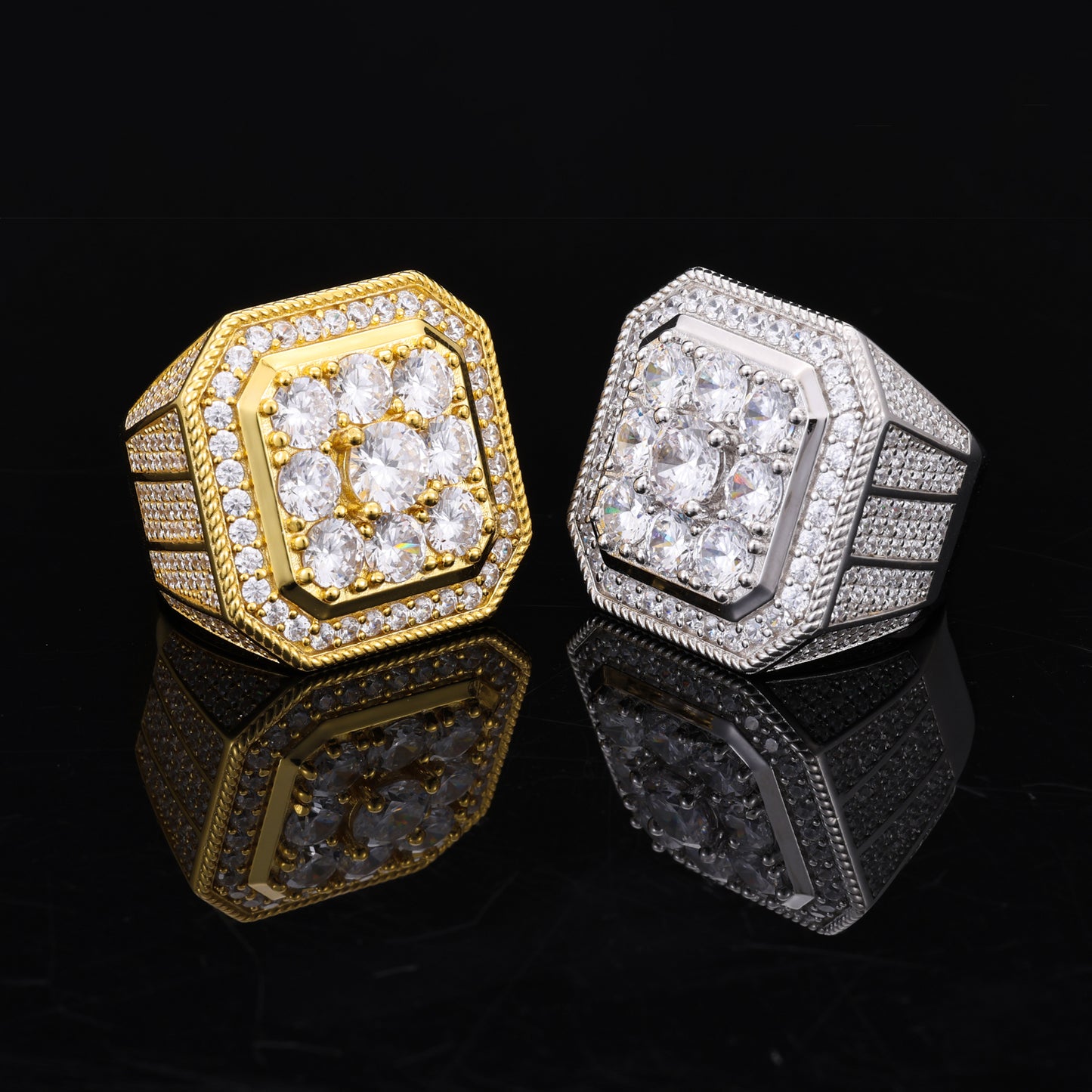 925 Silver Moissanite Square Cluster Signet Ring for Men TQR0357