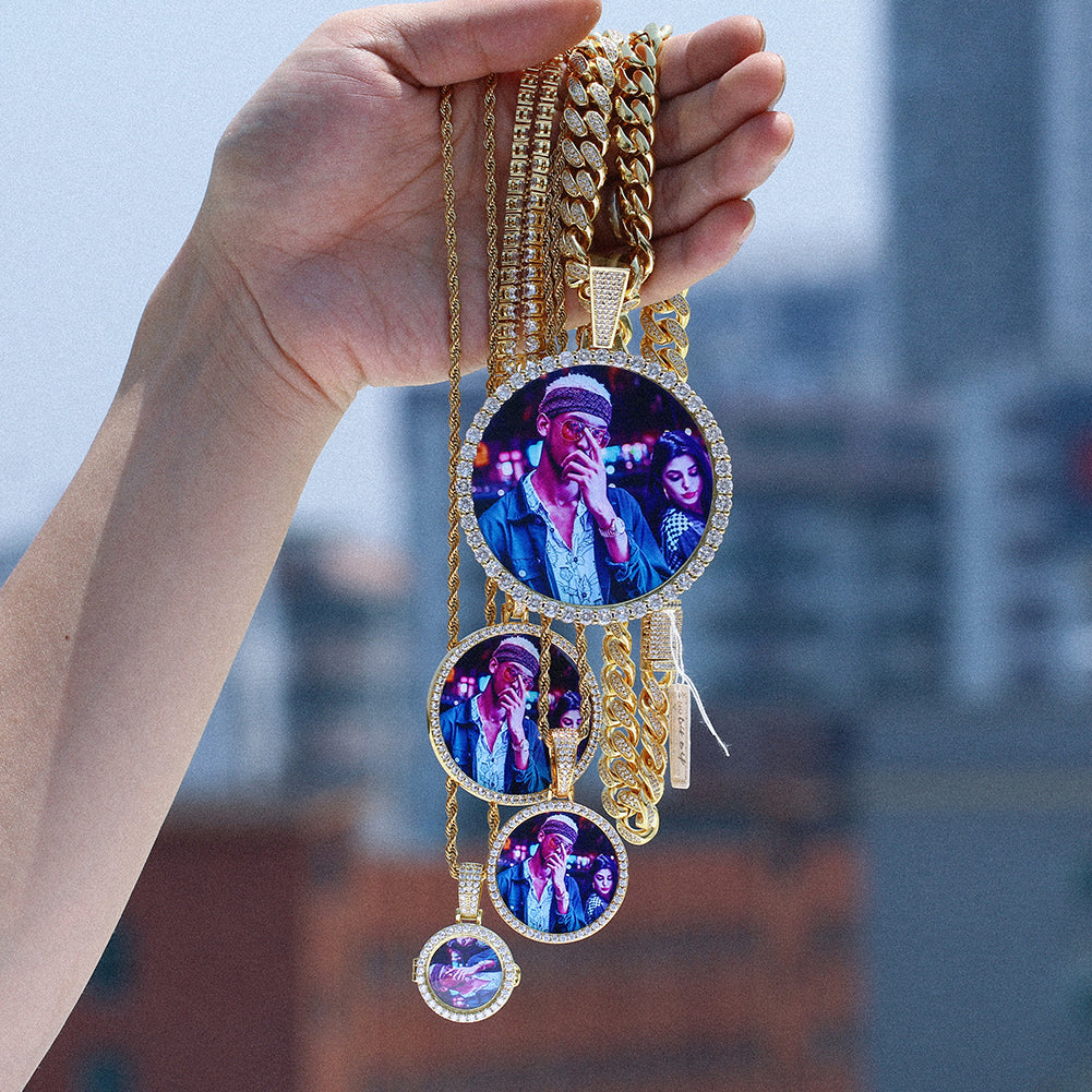 Custom Picture Circle Pendant Iced Hip Hop Photo Jewelry CZP0435