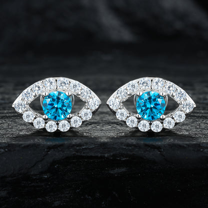 925 Silver Moissanite Blue Eye Halo Stud Earrings TQE0580
