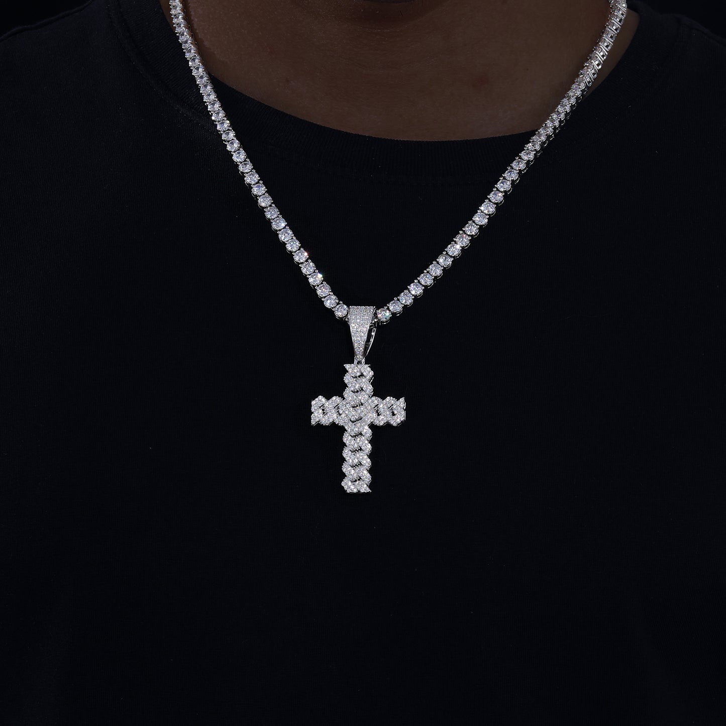 925 Silver Moissanite Cluster Cross Pendant TQP0259