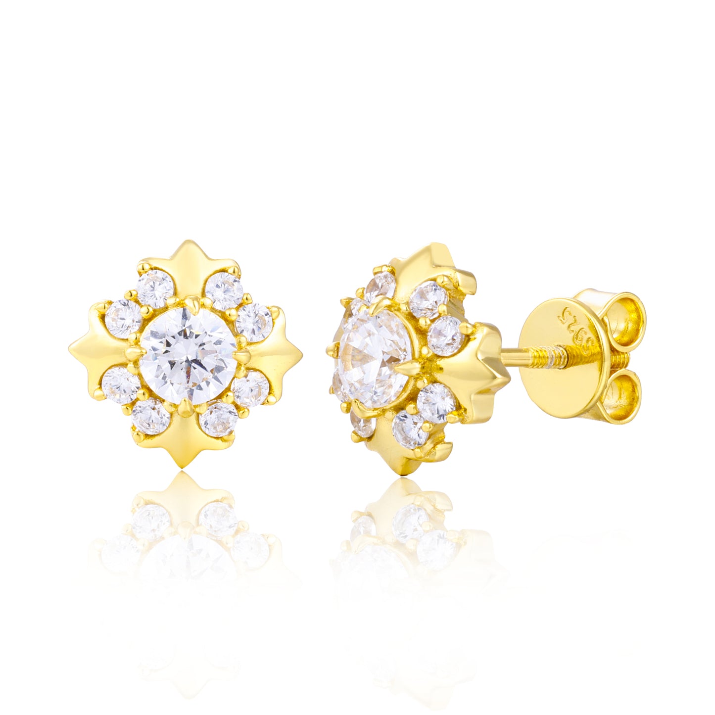 925 Silver Moissanite Starburst Floral Stud Earrings TQE0621