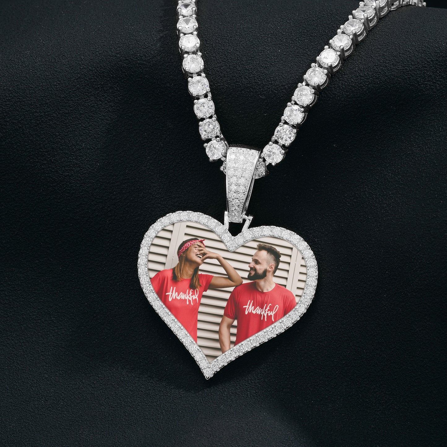925 Silver Moissanite Heart Custom Photo Pendant TQP0298