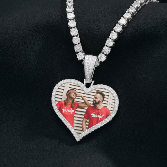 925 Silver Moissanite Heart Custom Photo Pendant TQP0298