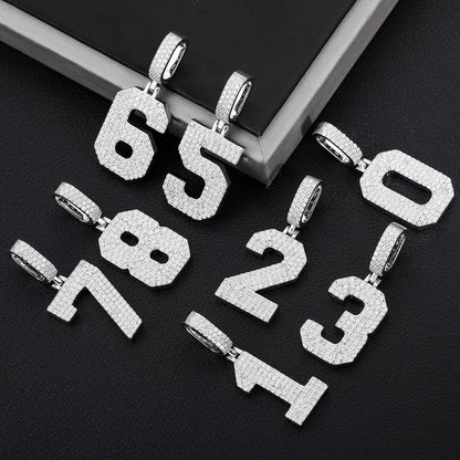 925 Silver Moissanite Iced Out Number Pendant TQP0170