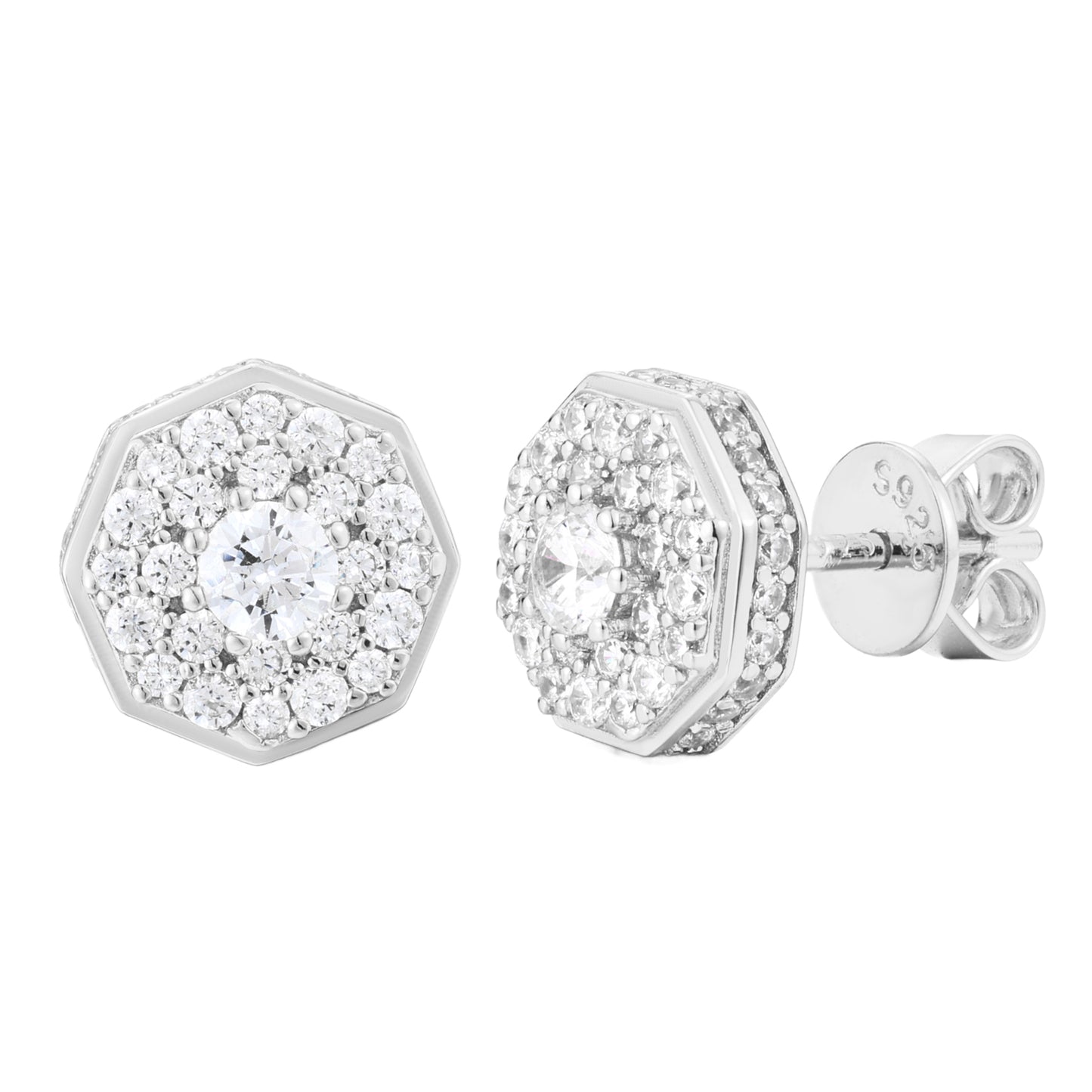 925 Silver Moissanite Octagon Halo Cluster Stud Earrings TQE0614