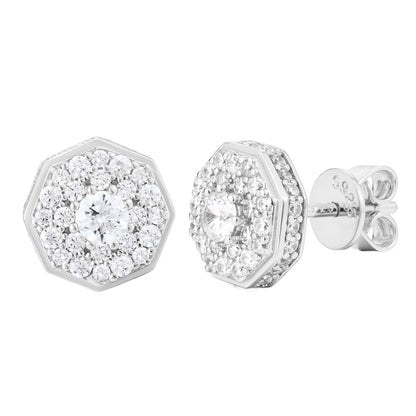 925 Silver Moissanite Octagon Halo Cluster Stud Earrings TQE0614