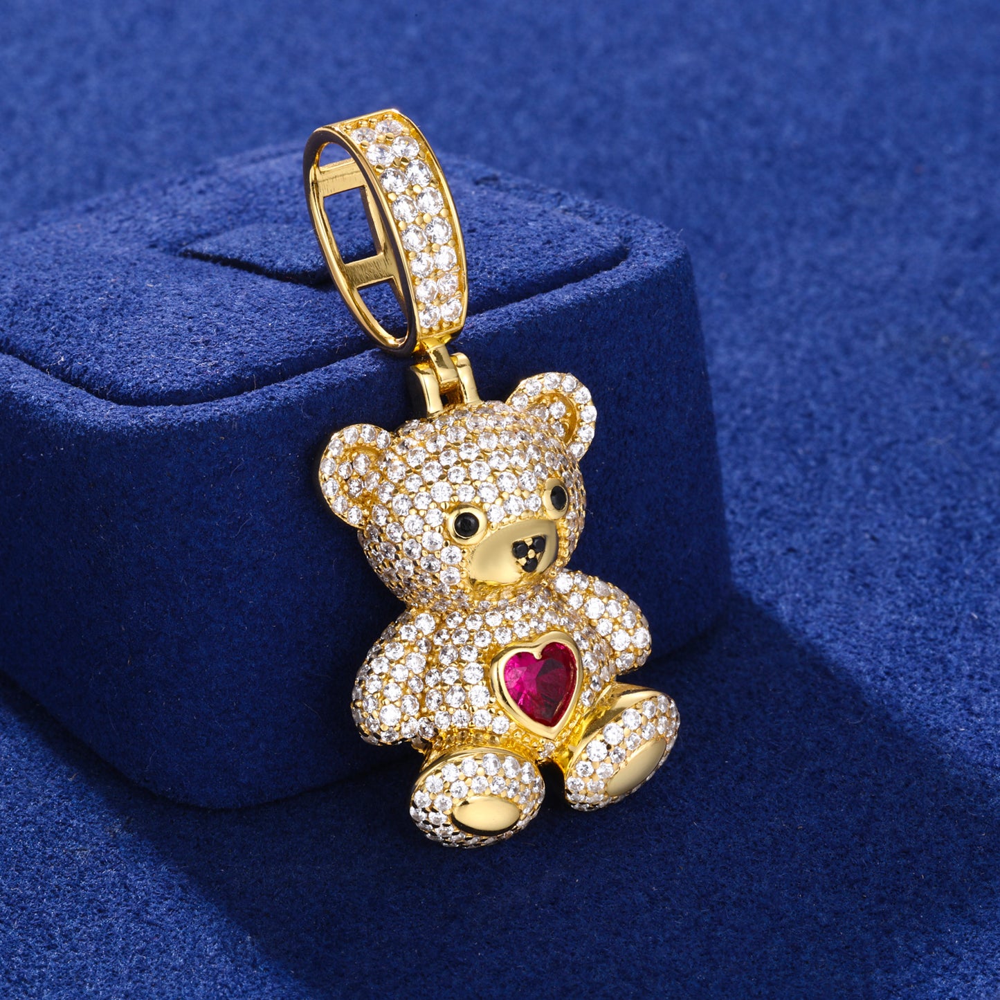 925 Silver Moissanite Heart Bear Pendant for Men TQP0696